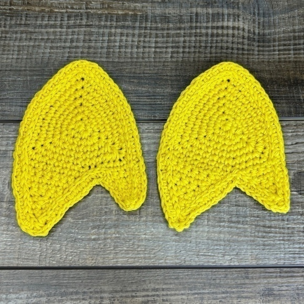 Coasters Star Trek Com Badge Shape Set of 2 Handcrafted Crochet by Seller Cotton